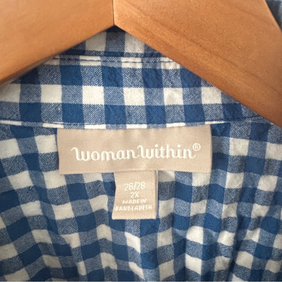 Woman Within Blue And White Plaid Button Up Shirt Size 2X - Picture 5 of 5